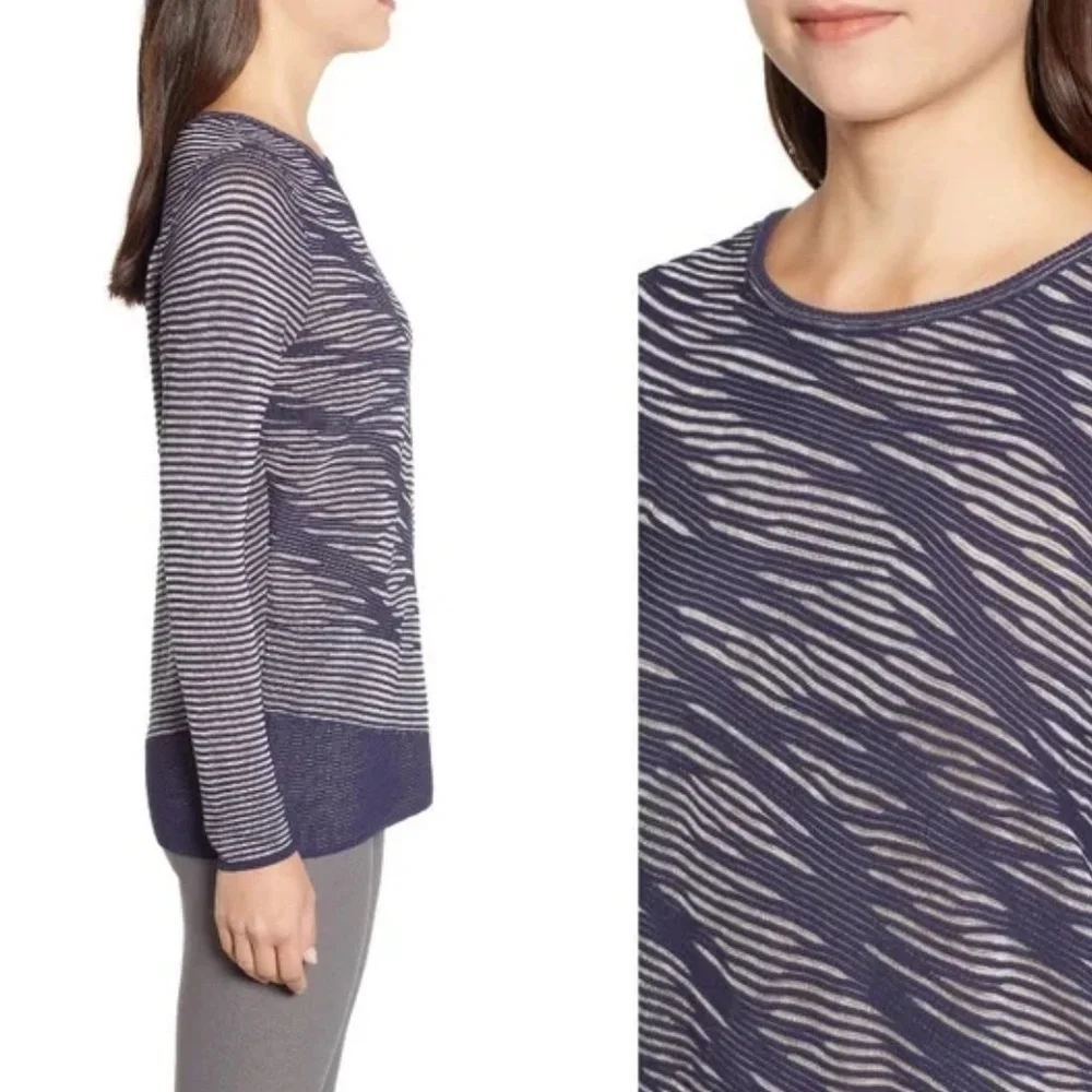 Nic+Zoe | Blue &‎ Grey Textured Zebra Sweater | Plus Size (Est. 3X)